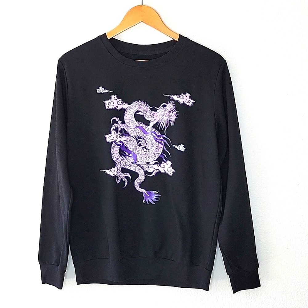 SHEIN Black Crew Neck Long Sleeve Sweatshirt size M Casual Comfy